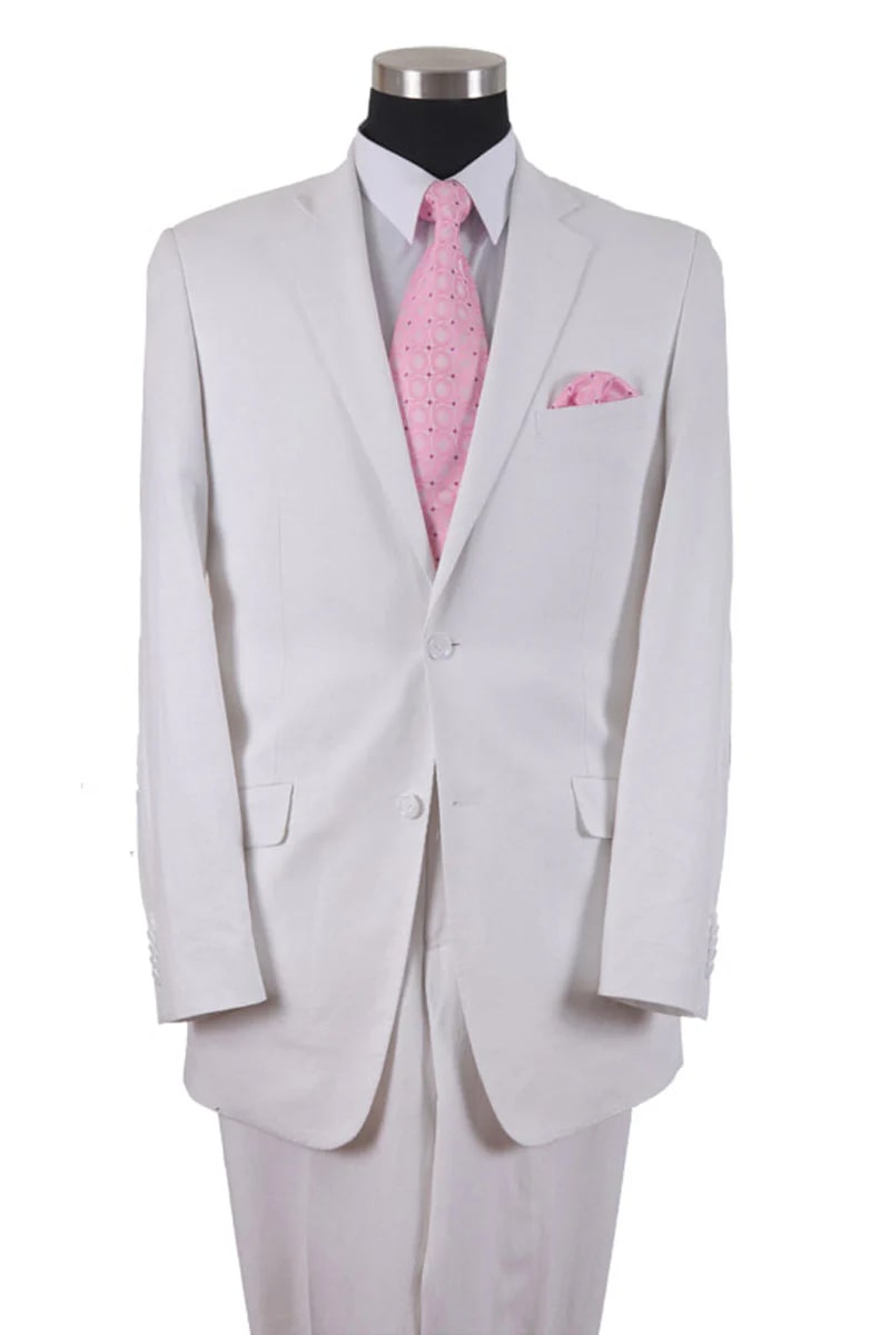 Mens 2 Button 100% Linen Suit with Elbow Patches in White