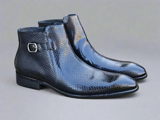 Python Printed Calfskin Buckle Strap Boot Carrucci