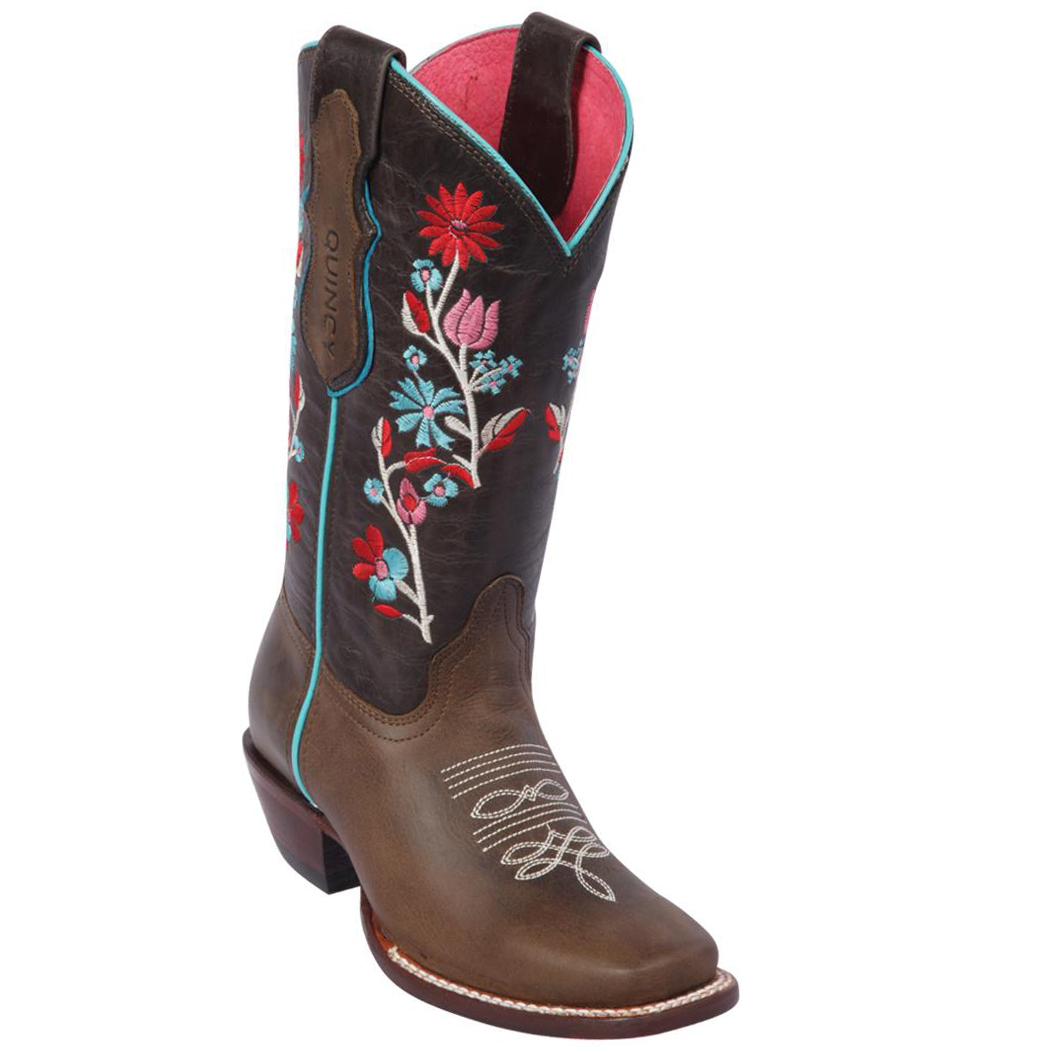 Cowgirl Boots With Flowers - Chocolate