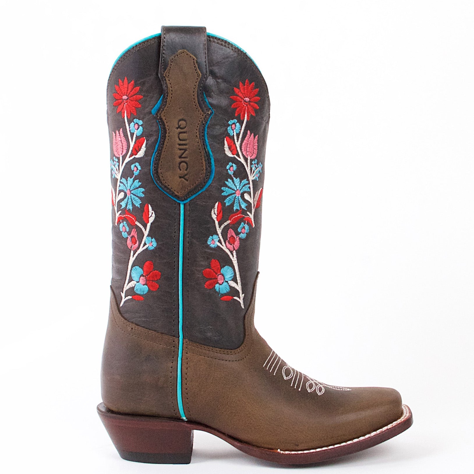 Cowgirl Boots With Flowers - Chocolate