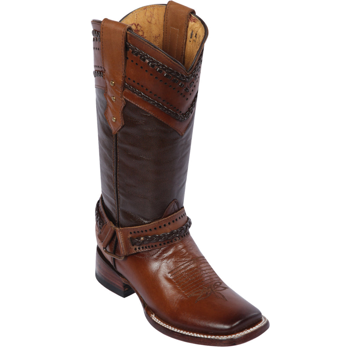 Wide Square Toe Cowgirl Boots - Dark Honey