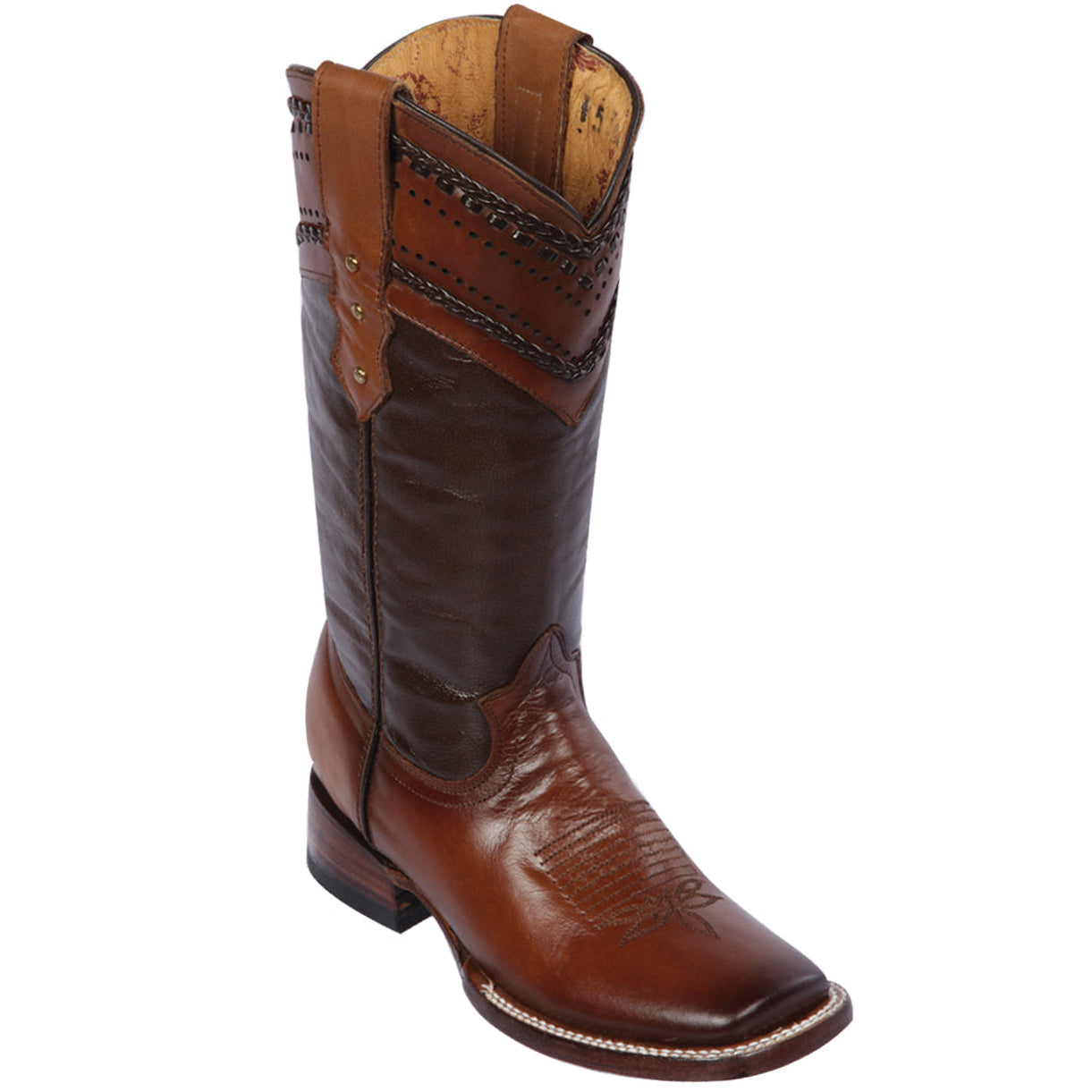 Wide Square Toe Cowgirl Boots - Dark Honey