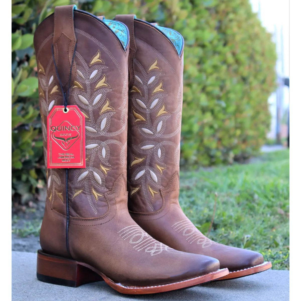 Honey Floral Square Toe Cowgirl Boots - Honey