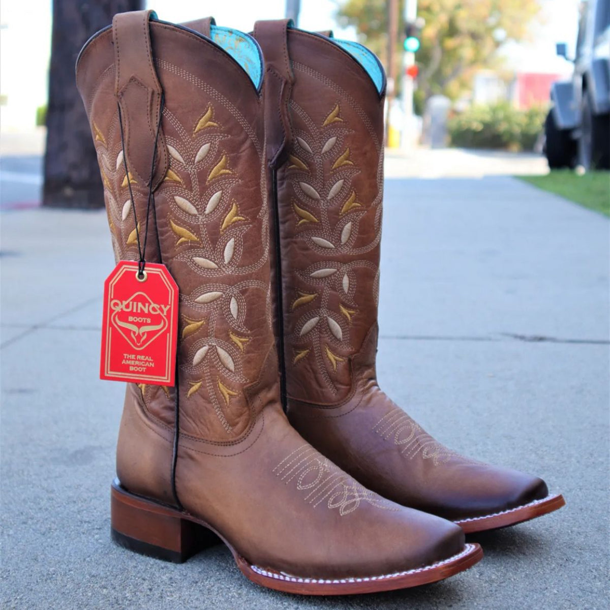 Honey Floral Square Toe Cowgirl Boots - Honey