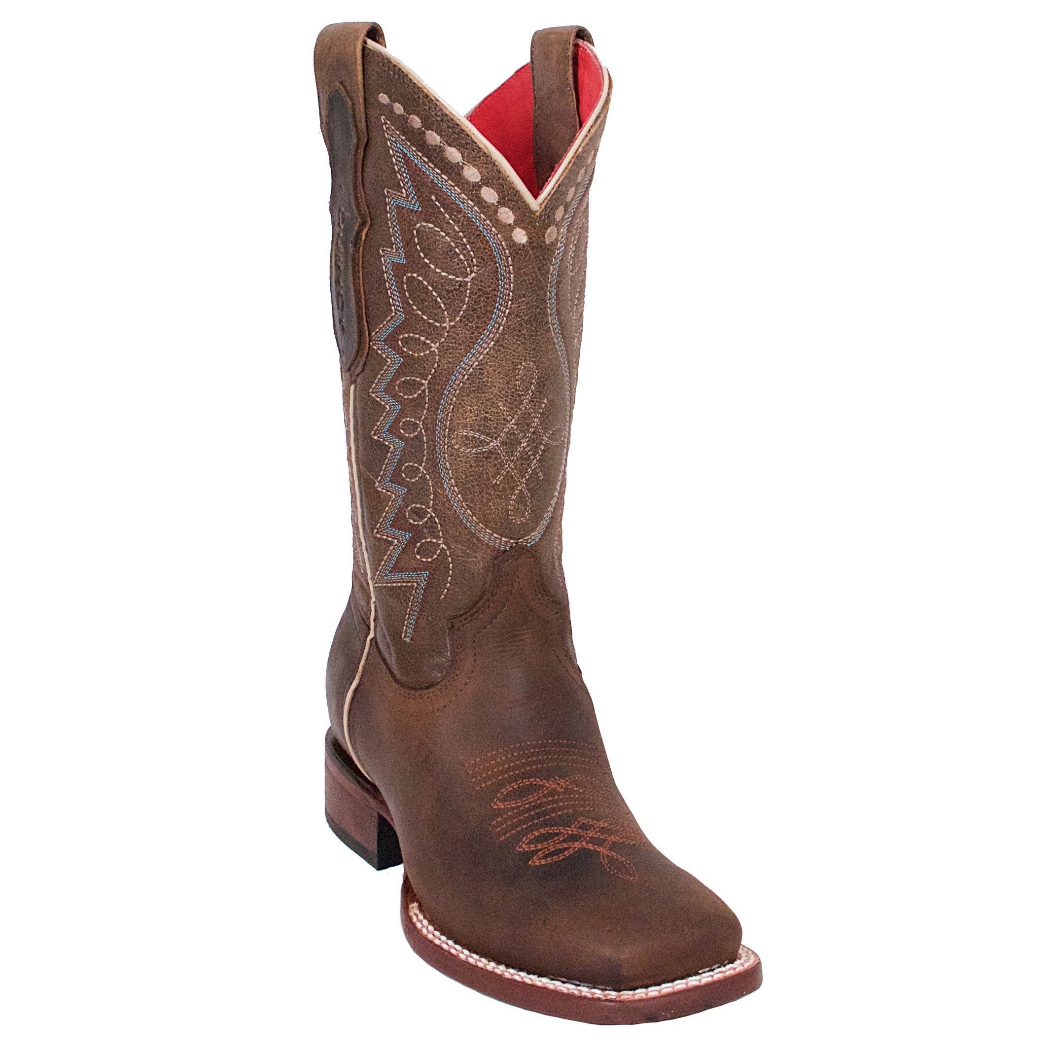 Brown Wide Square Toe Cowgirl Boots - Brown