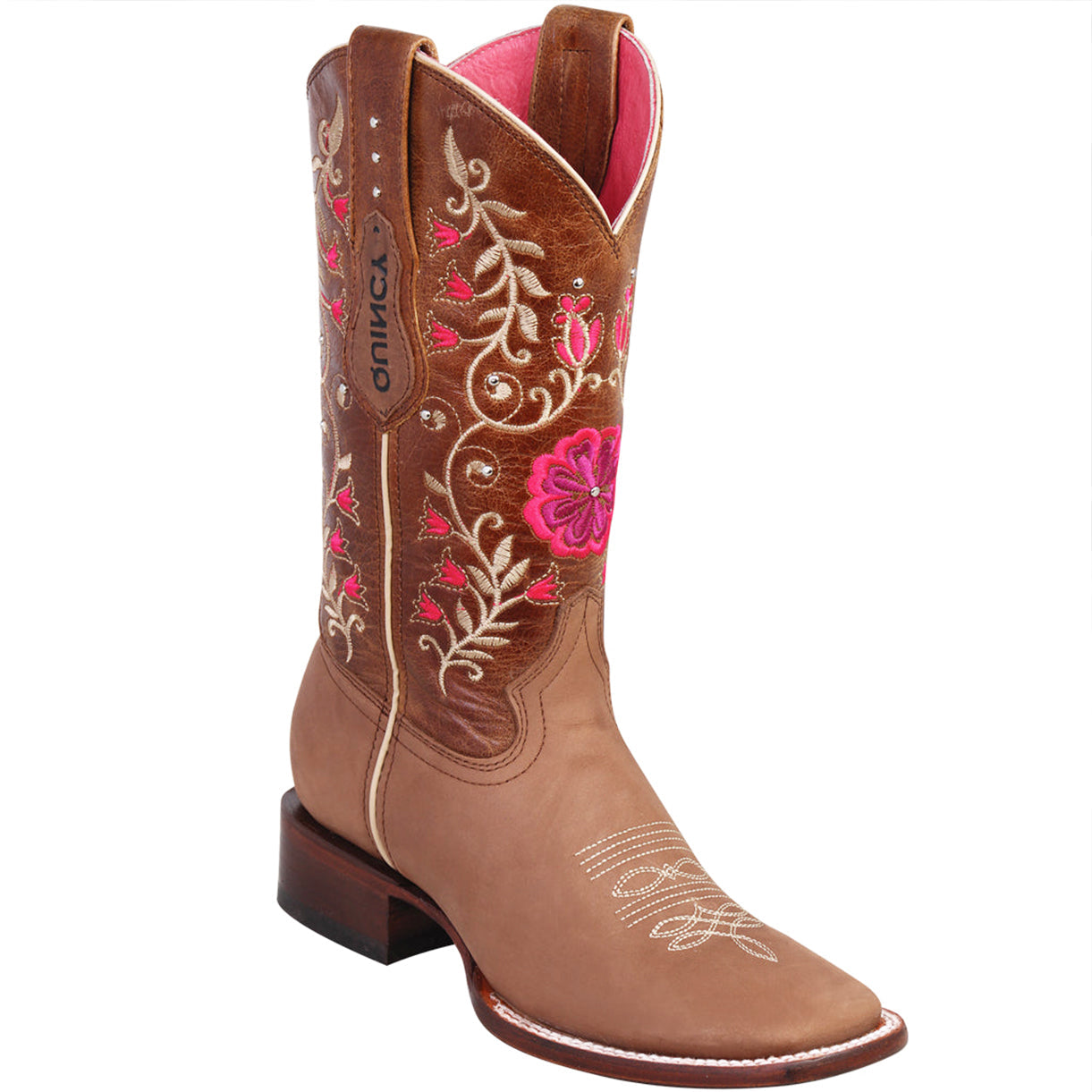 Tan Flowered Cowgirl Boots - Tan