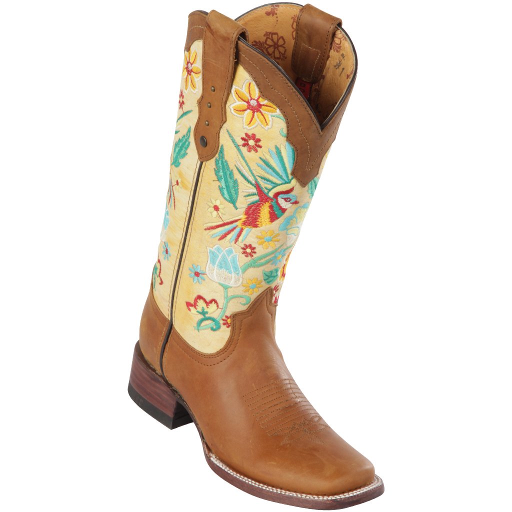 Hummingbird On Flowers Cowgirl Boots - Honey