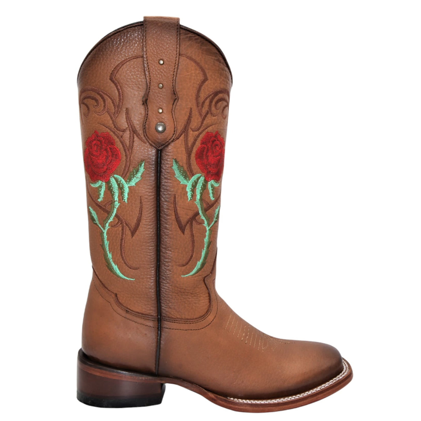 Cowgirl Boots With Red Roses - Honey