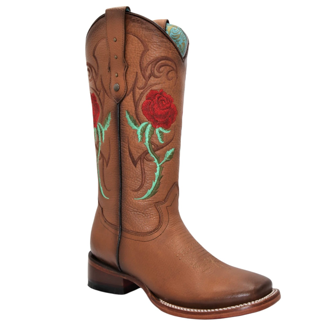 Cowgirl Boots With Red Roses - Honey
