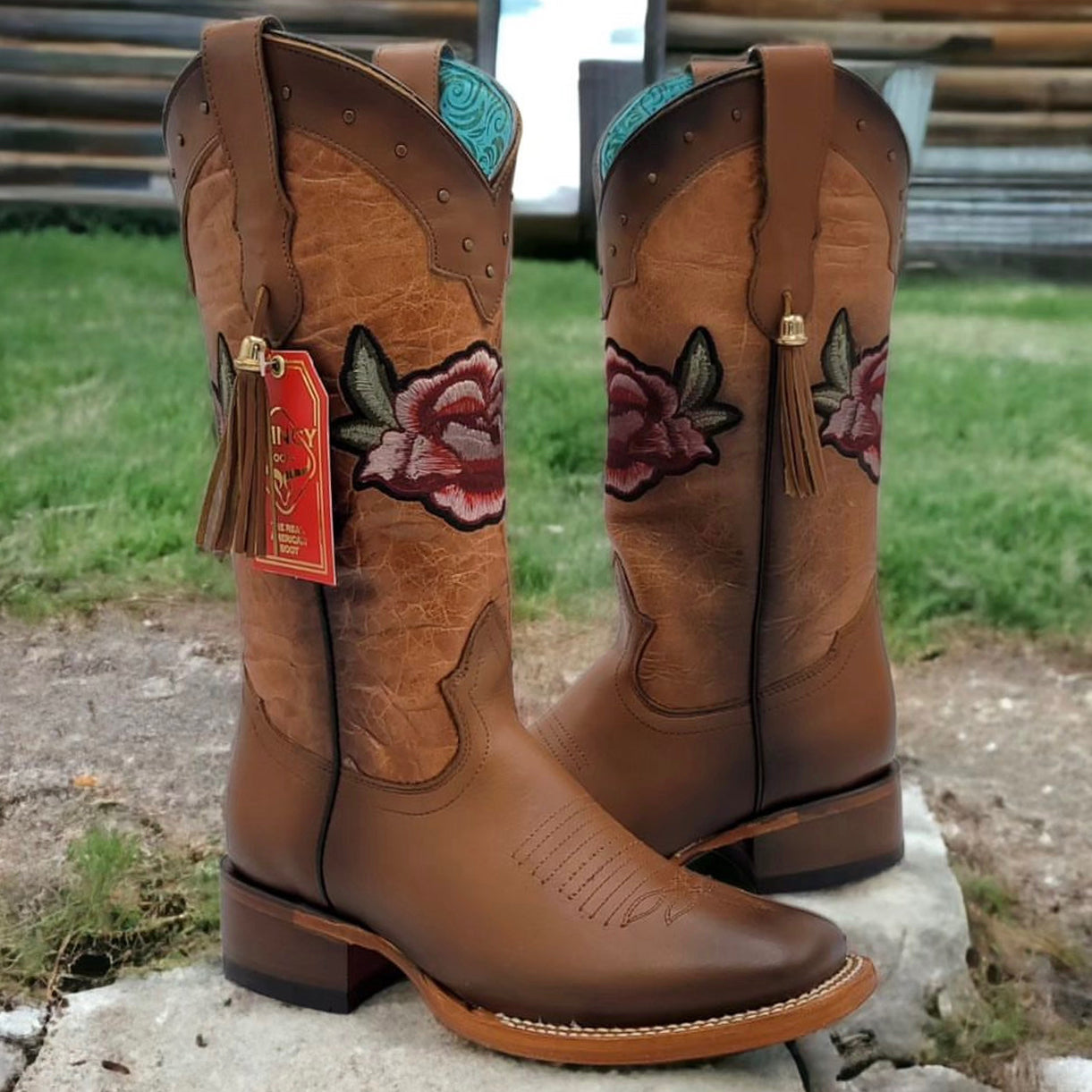 Honey Flowered Cowgirl Boots - Honey