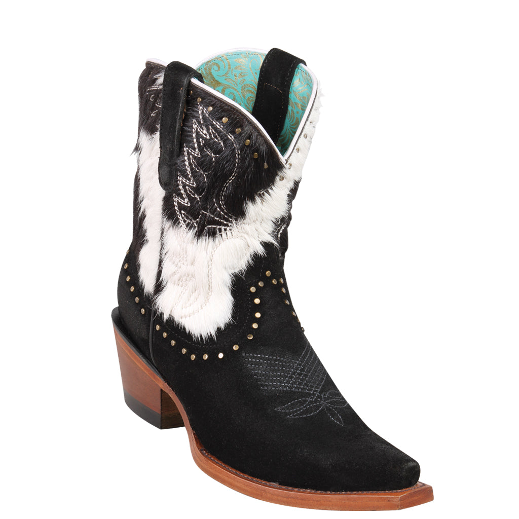 Suede & Cowhide Booties - Black