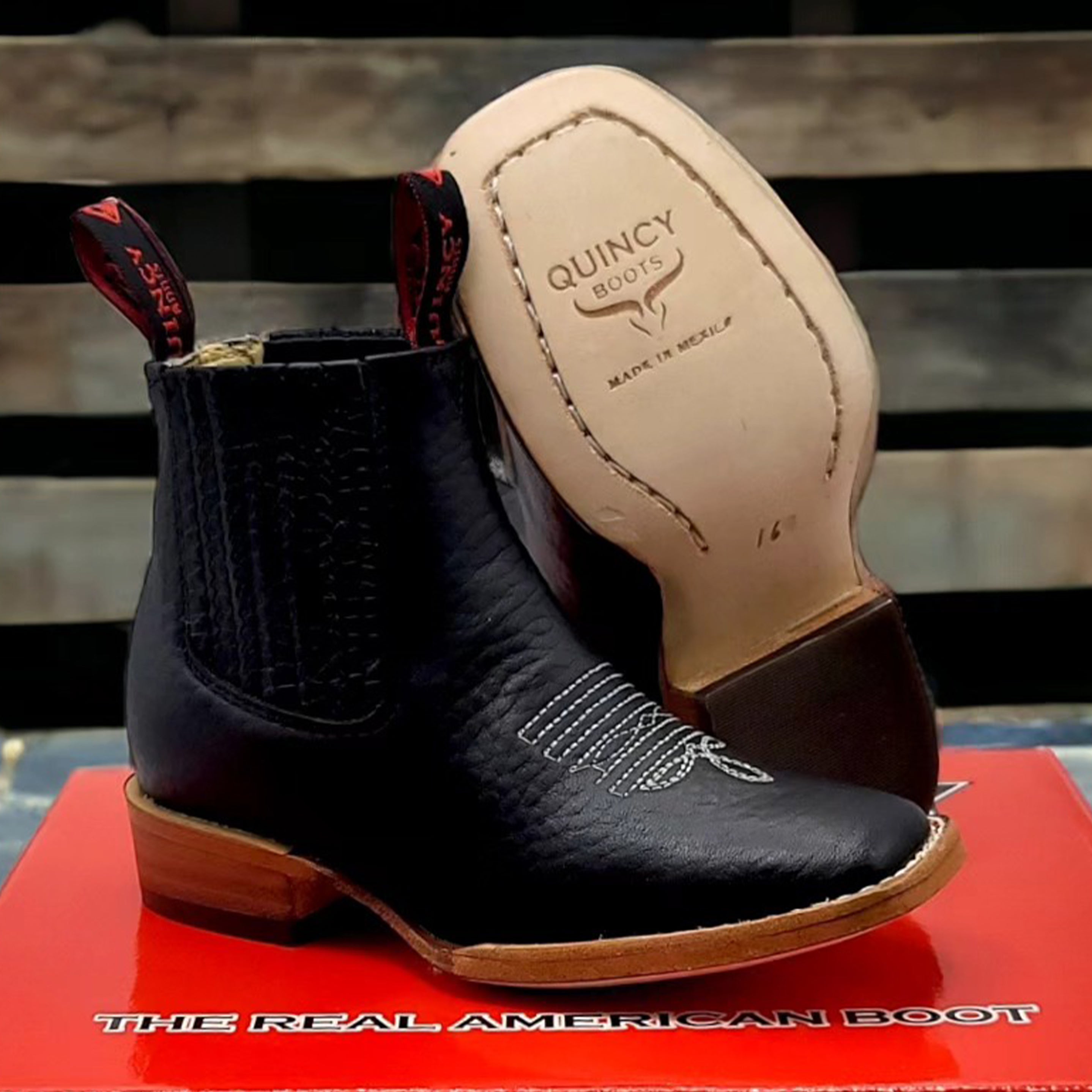 Children's Cowboy Boots Black Square Toe - Black