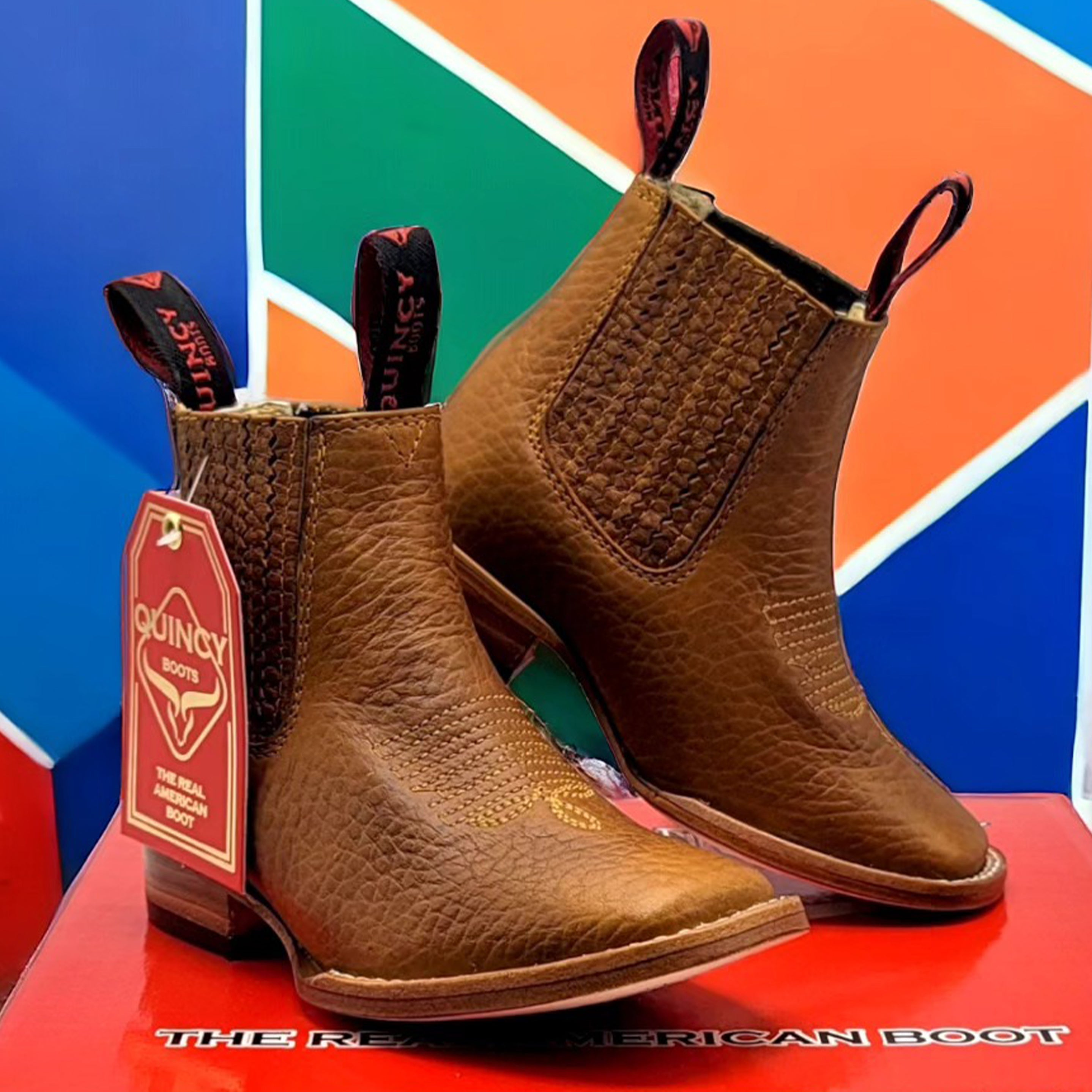 Kids Cowboy Boots Square Toe Tan - Tan
