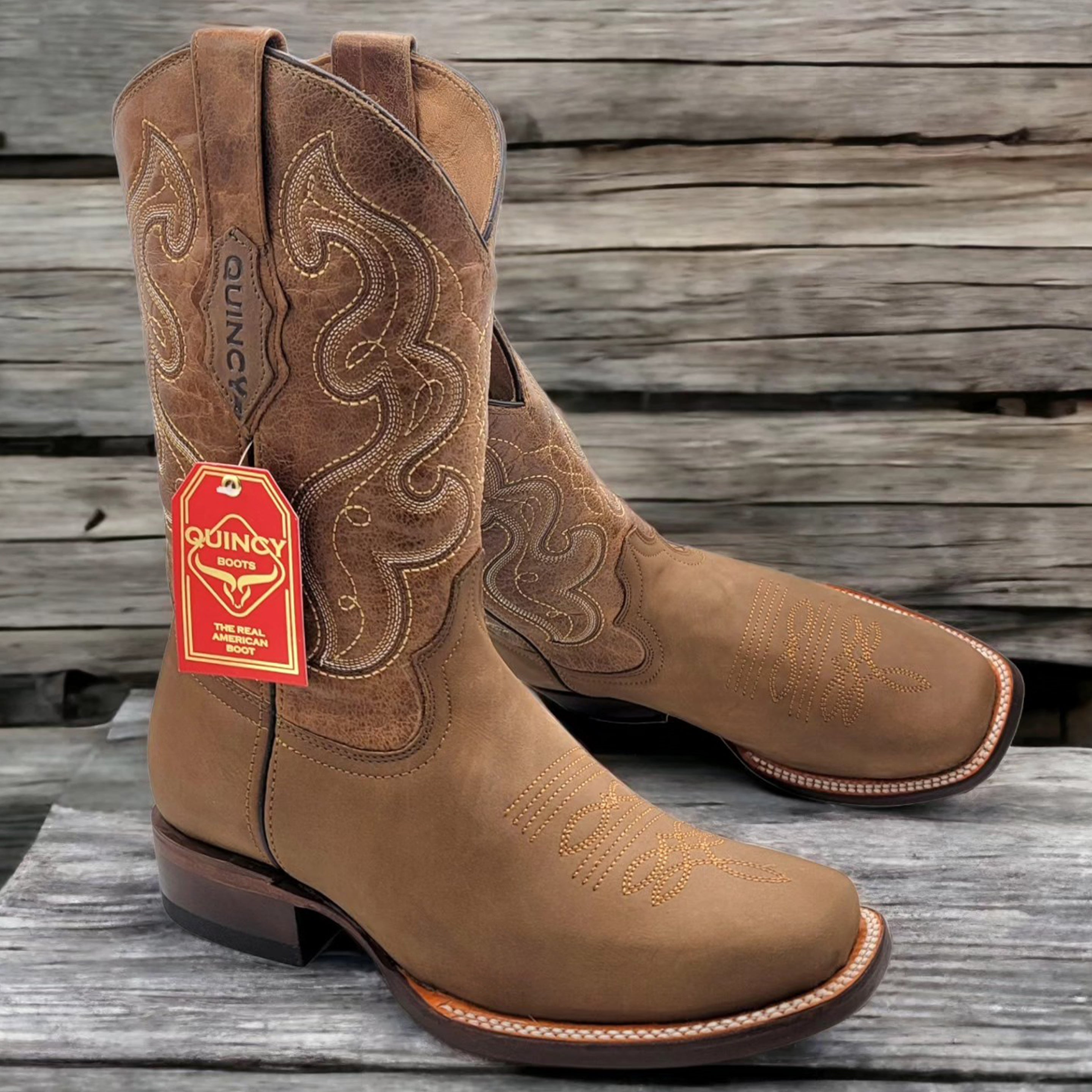 Mens Square Toe Western Boots - Tan - EE