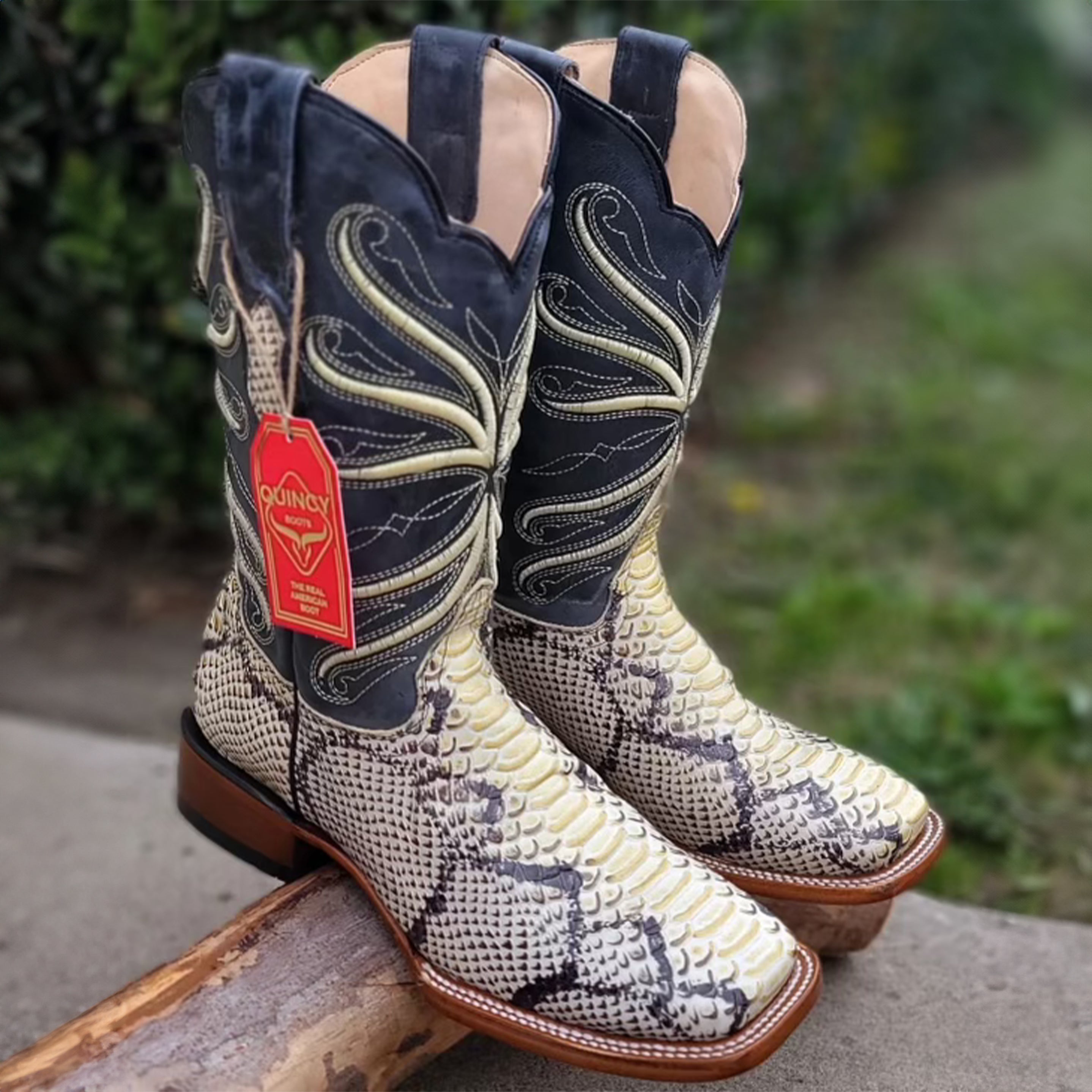 Imitation Natural Python Cowboy Boots - EE
