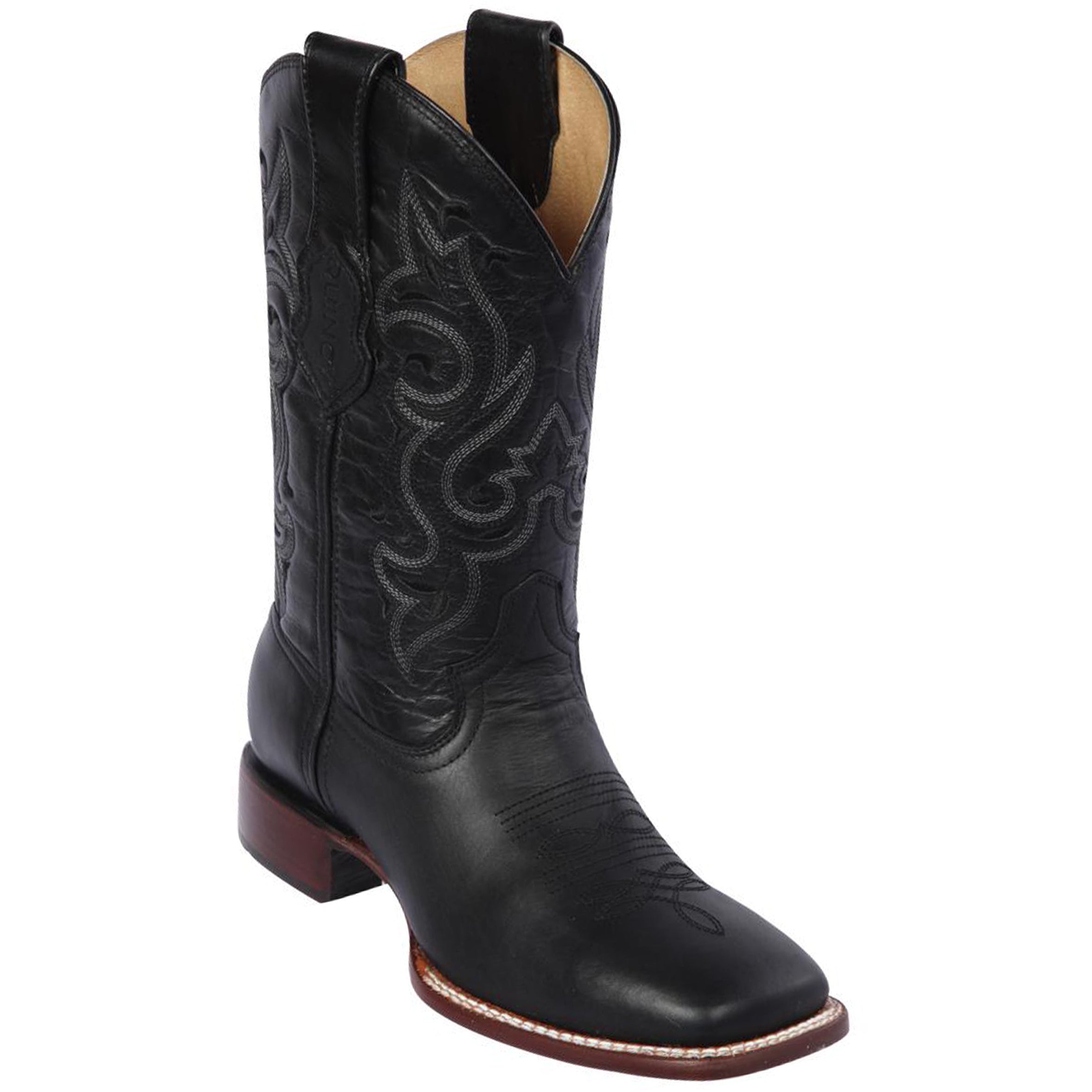 Black Wide Square Toe Cowboy Boots - EE
