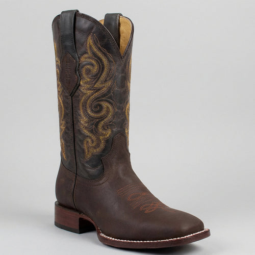 Mens Quincy Boots Wide Cowboy Boots Square Toe - Chocolate