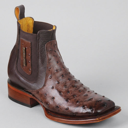 Mens Quincy Boots Short Ostrich Print Western Boots Square Toe - Brown