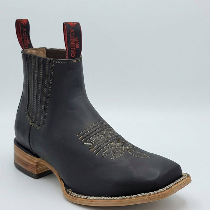 Mens Quincy Boots Crazy Horse Black Chelsea Boots Square Toe - Black
