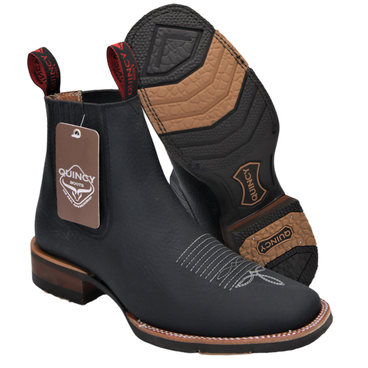 Mens Square Toe Ankle Boots - Black