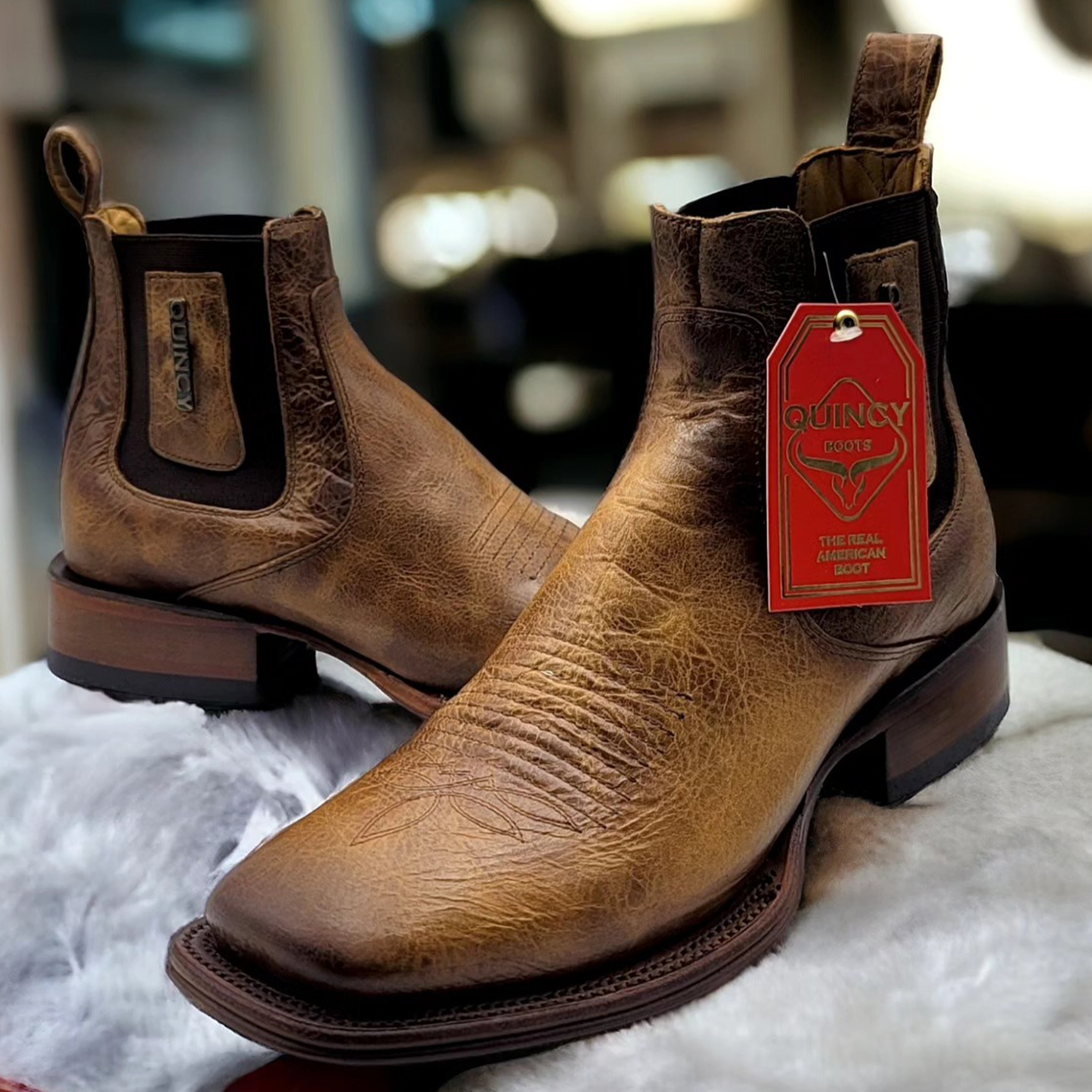 Square Toe Ankle Boots Tan Brown - EE