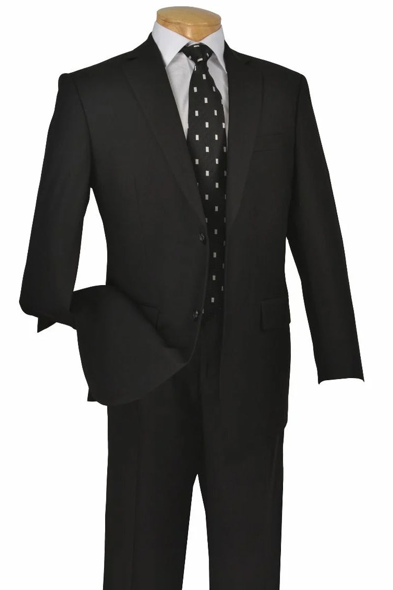 "Black Modern Fit Poplin Suit - Men's Two-Button Style"
