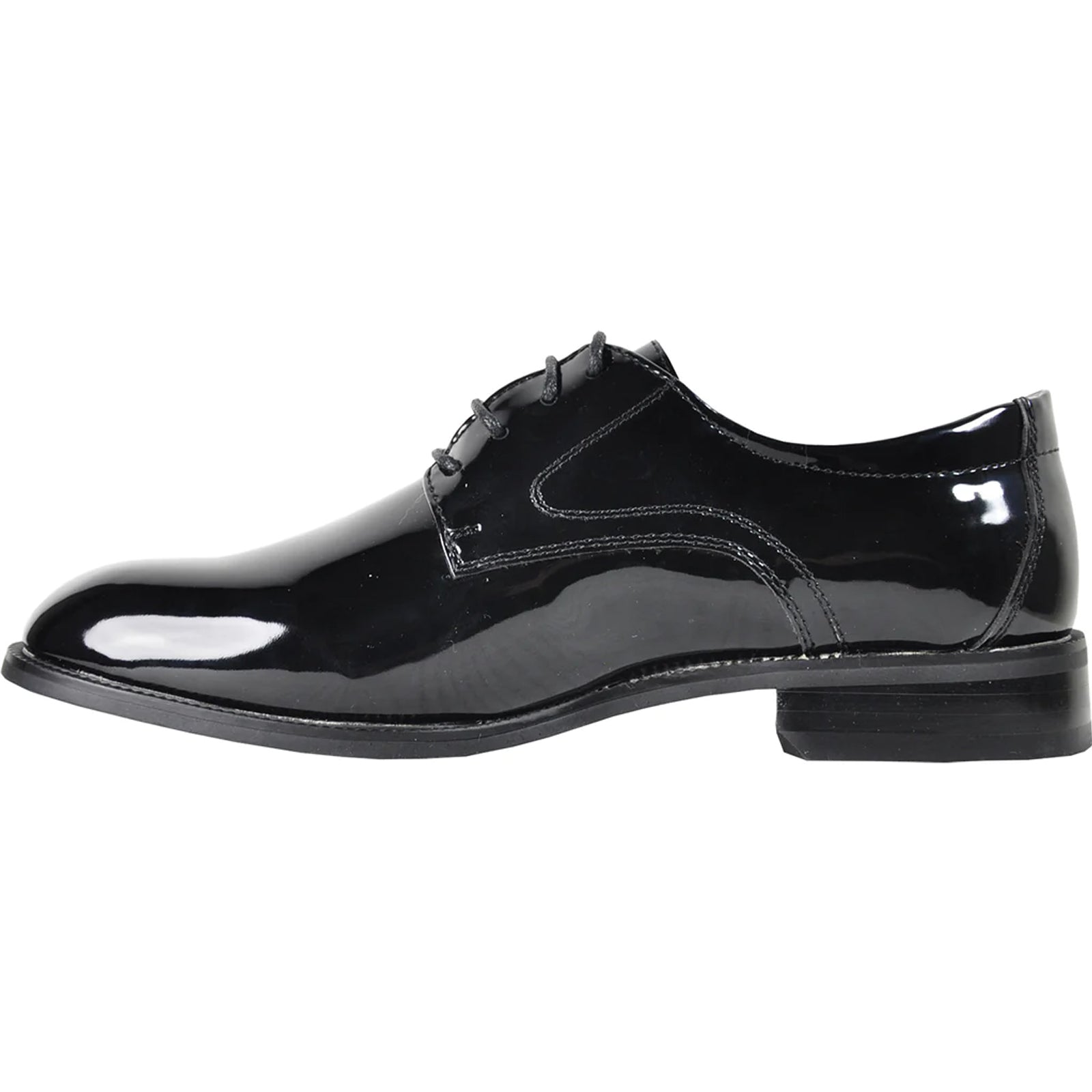 "Black Patent Tuxedo Shoe - Men's Plain Round Toe Style" - 6.5M