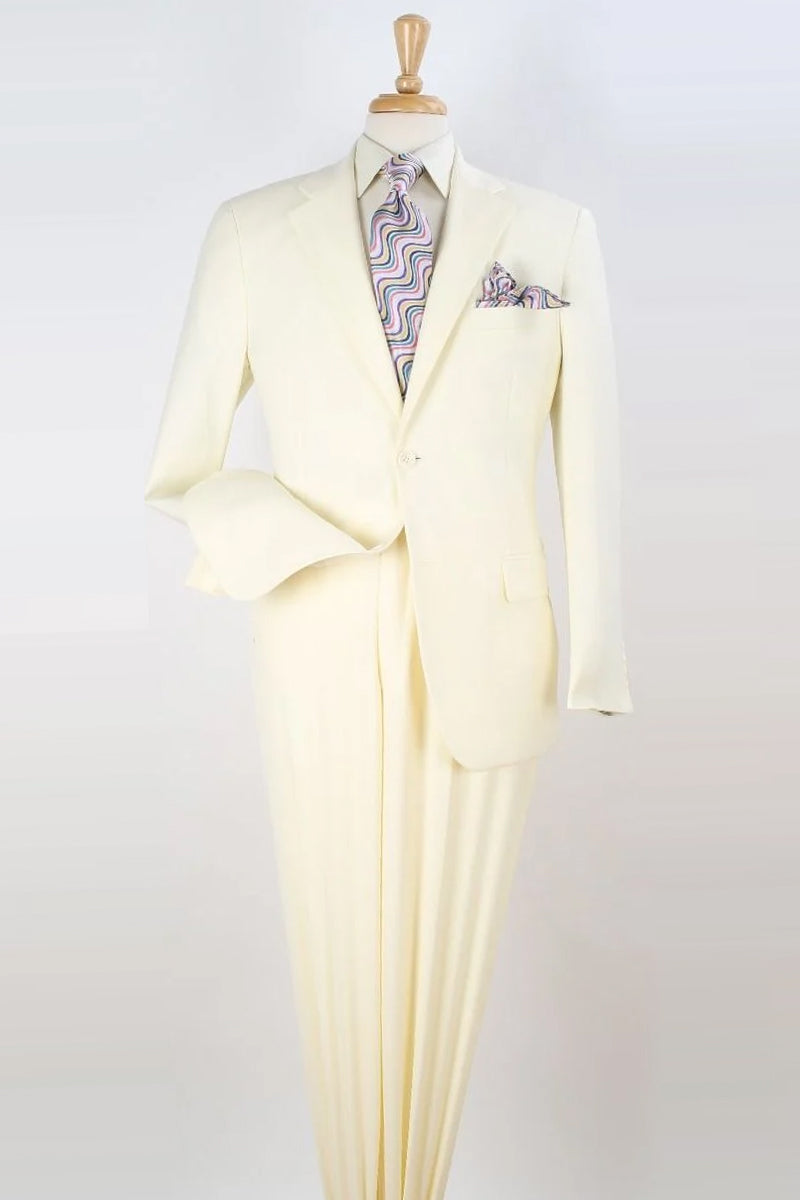 "Ivory Modern Fit Two Button Poplin Men's Suit - Contemporary Style"