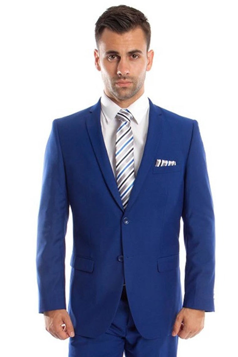 "Royal Blue Slim Fit Wedding Suit for Men - Basic 2 Button Style"