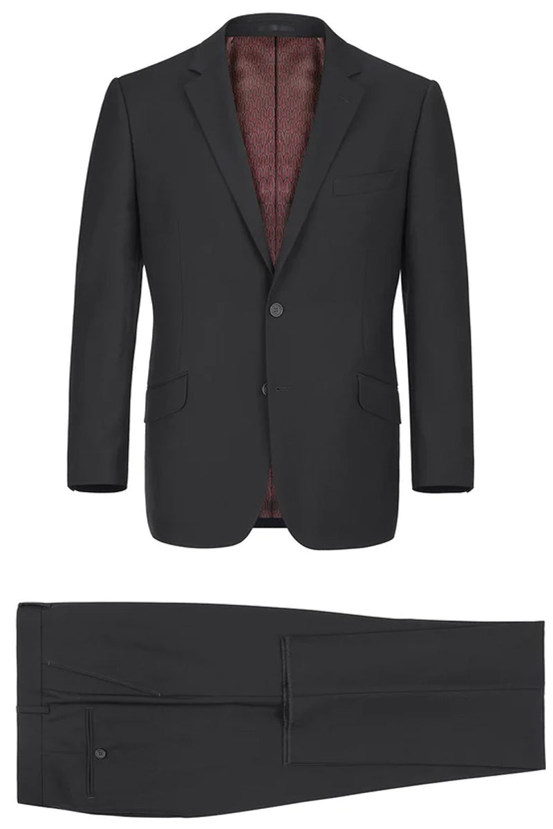 "Black Slim Fit Men's Suit - Two Button Hack Pocket Style" - 34 Short