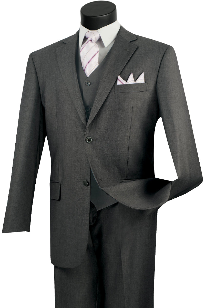 Mens Classic Fit Flat Front Vested Suit in Heather Grey - 36 Short