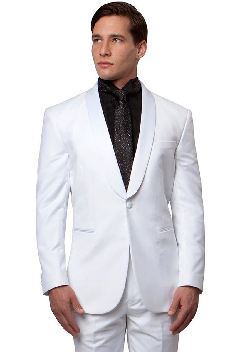 White Slim Fit Men's Tuxedo - Classic Shawl Lapel Style