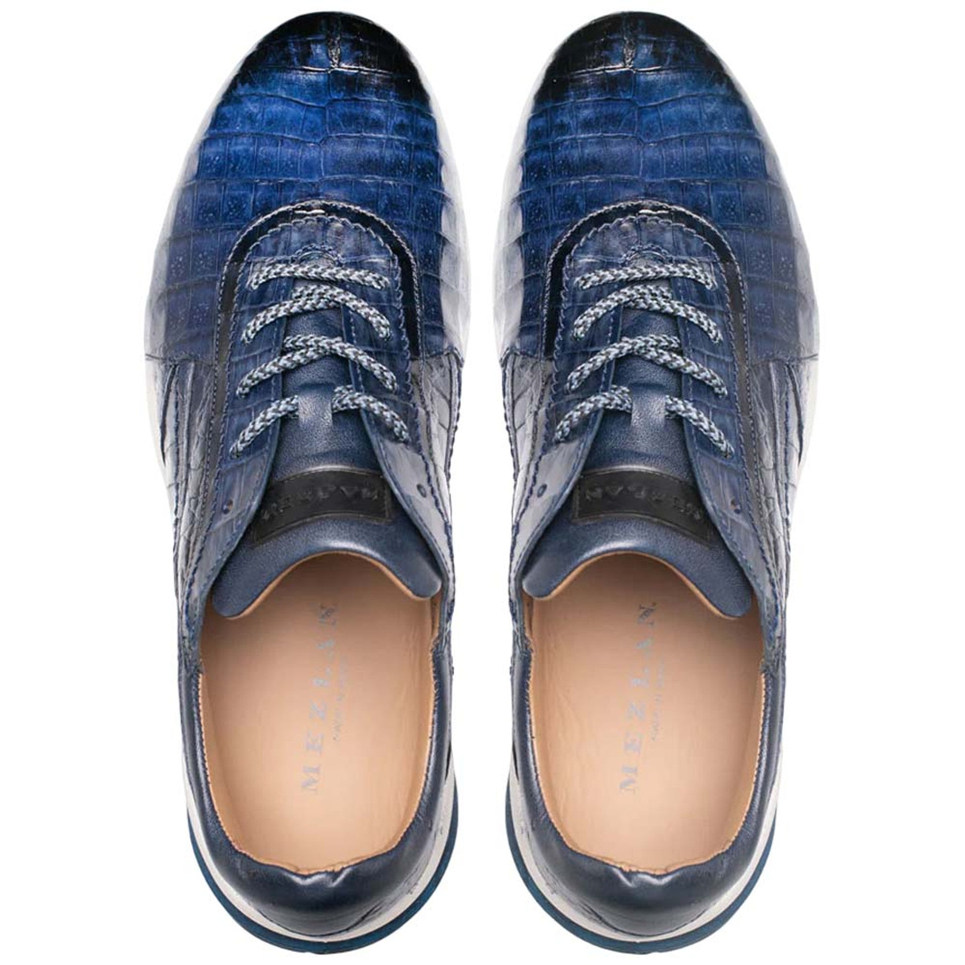 Men's Quevedo Jean/Blue Genuine Crocodile Exotic Sneaker By Mezlan Made In Spain Brand - 8