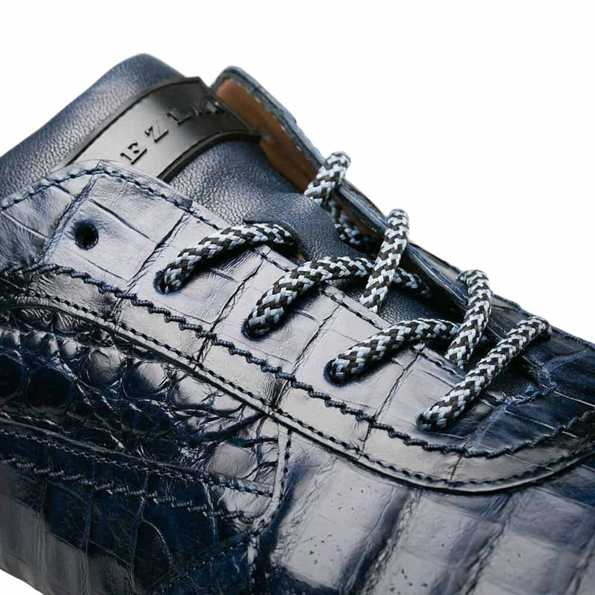 Men's Quevedo Jean/Blue Genuine Crocodile Exotic Sneaker By Mezlan Made In Spain Brand - 8