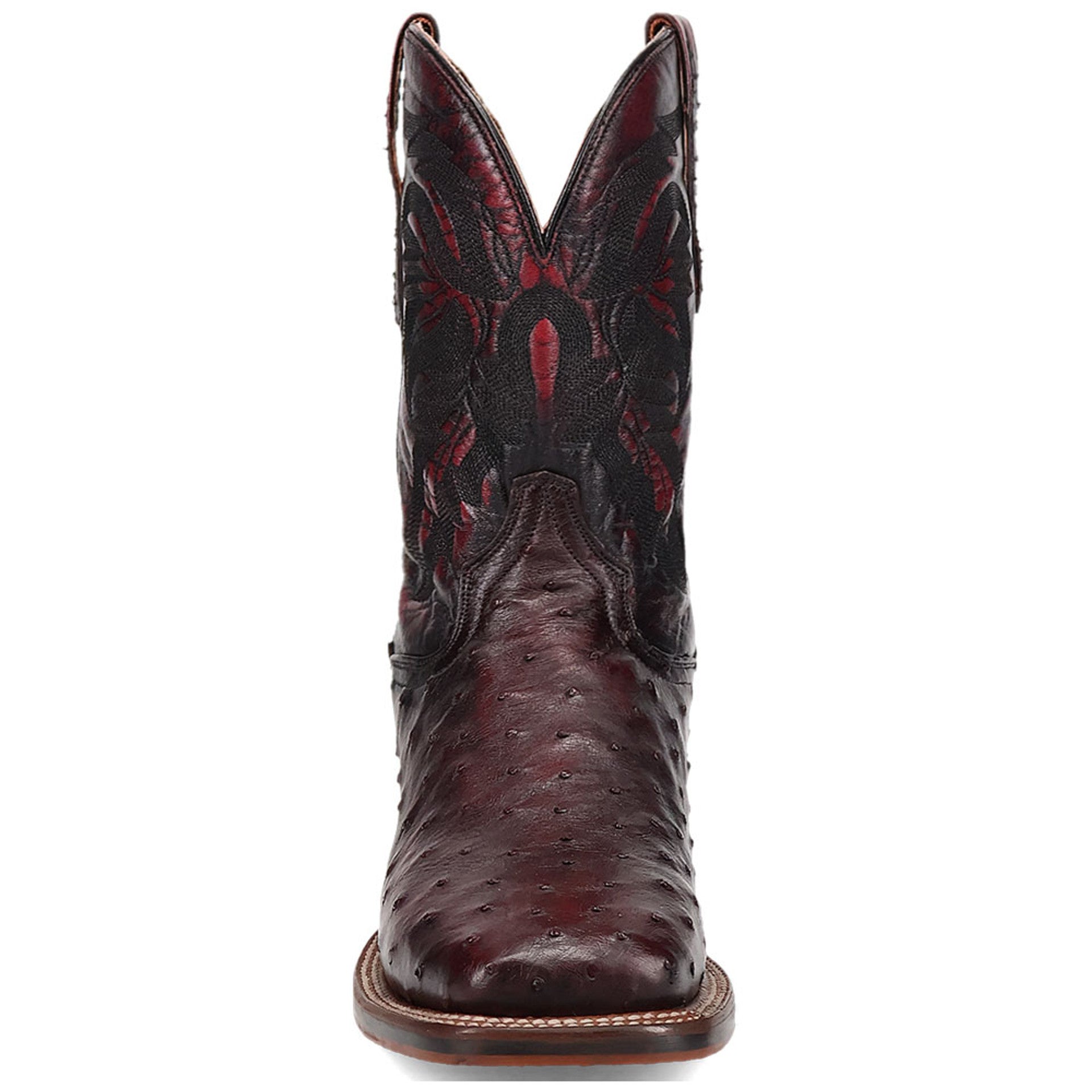 Dan Post Men’s Alamosa Black and Cherry Full Quill Ostrich Boots - 7D