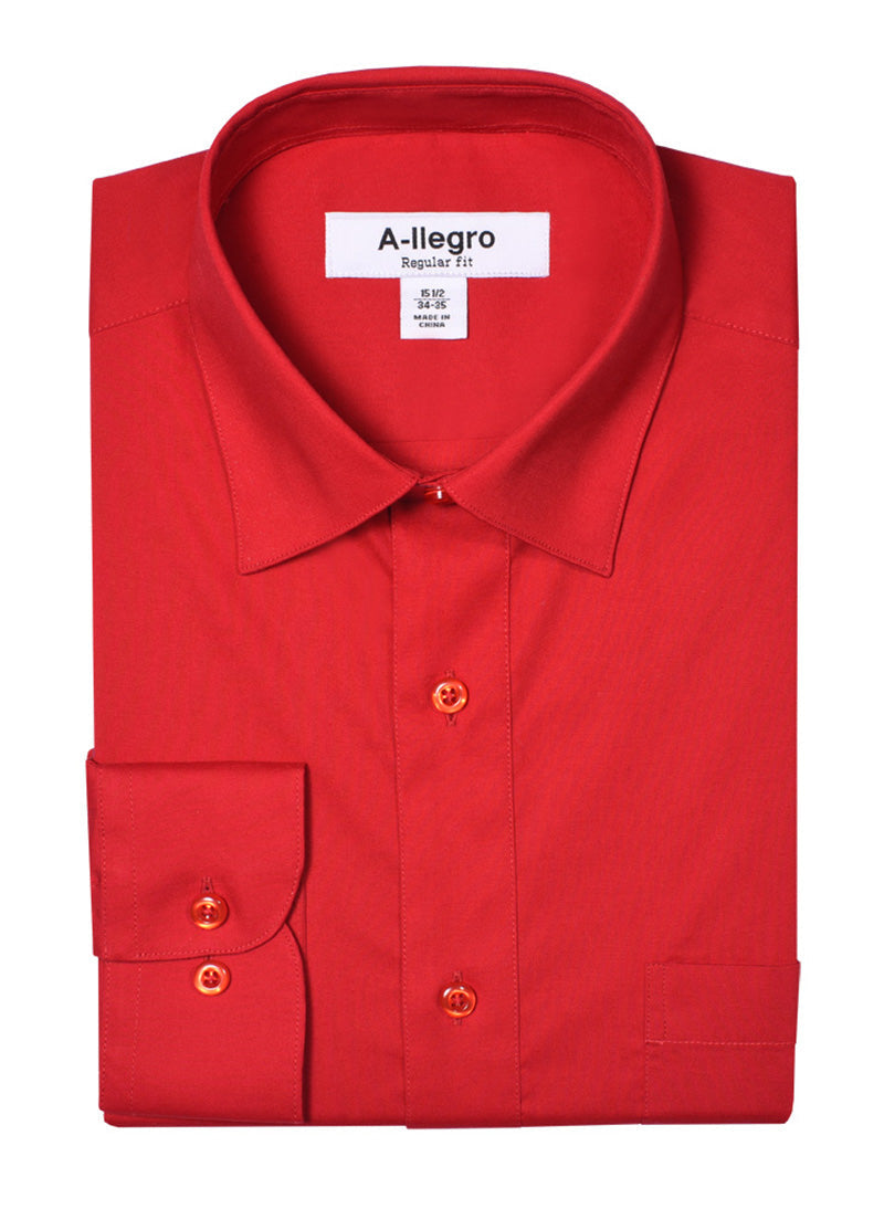 "Red Cotton Dress Shirt for Men - Regular Fit Basic Style"