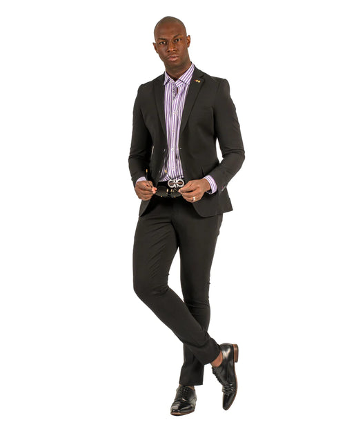 Stretch Fabric - "Black" Light Weight Suit - Slim Fitted Suit "Style #"