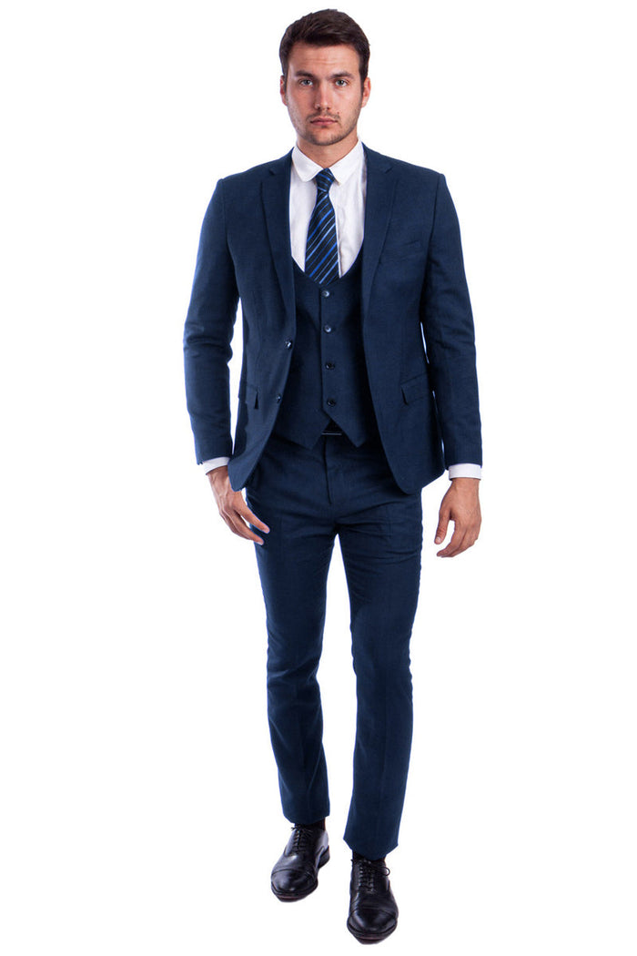 "Blue Skinny Fit Men's Suit with Two-Button Vest"