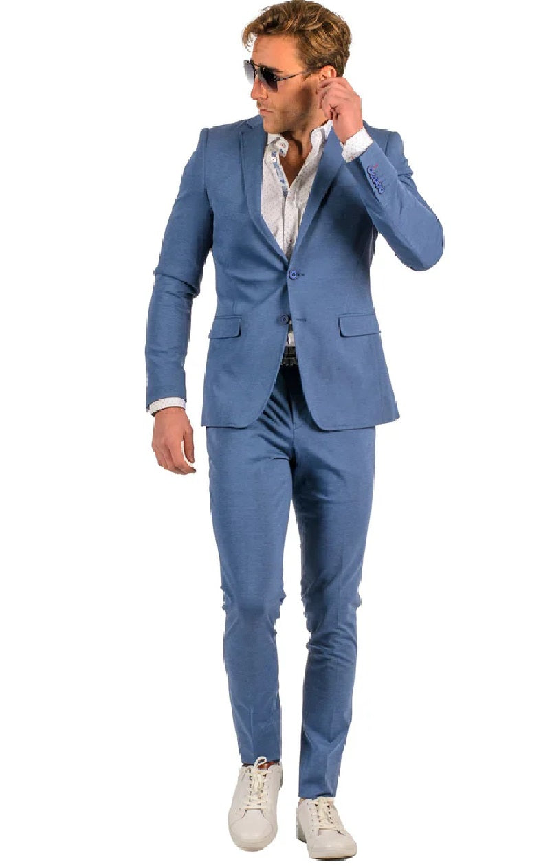 Stretch Fabric - "M.Blue" Light Weight Suit - Slim Fitted Suit "Style #" - Light Blue