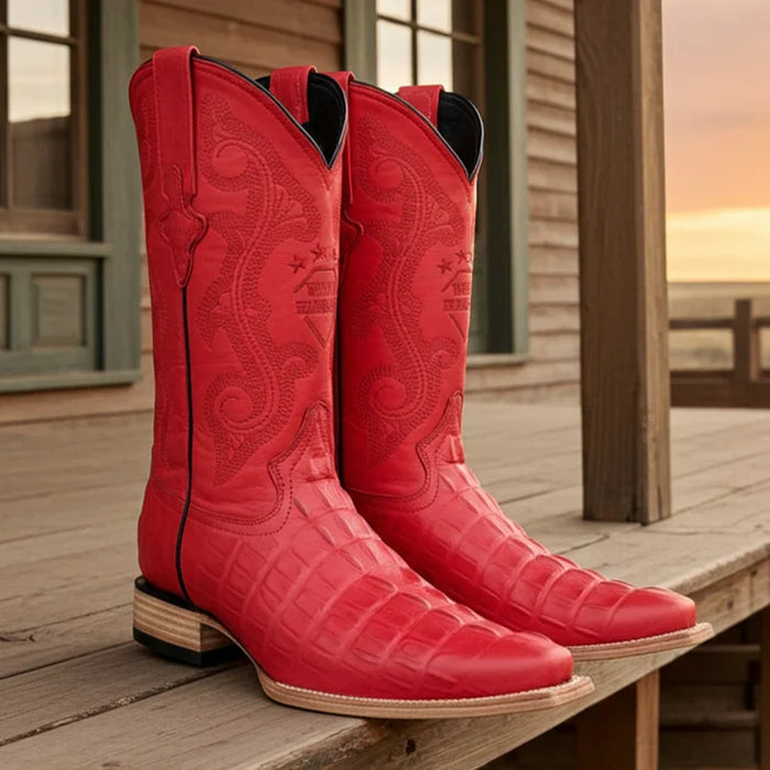 Mens White Diamond Boot Red Cowboy Boot Pointed Toe
