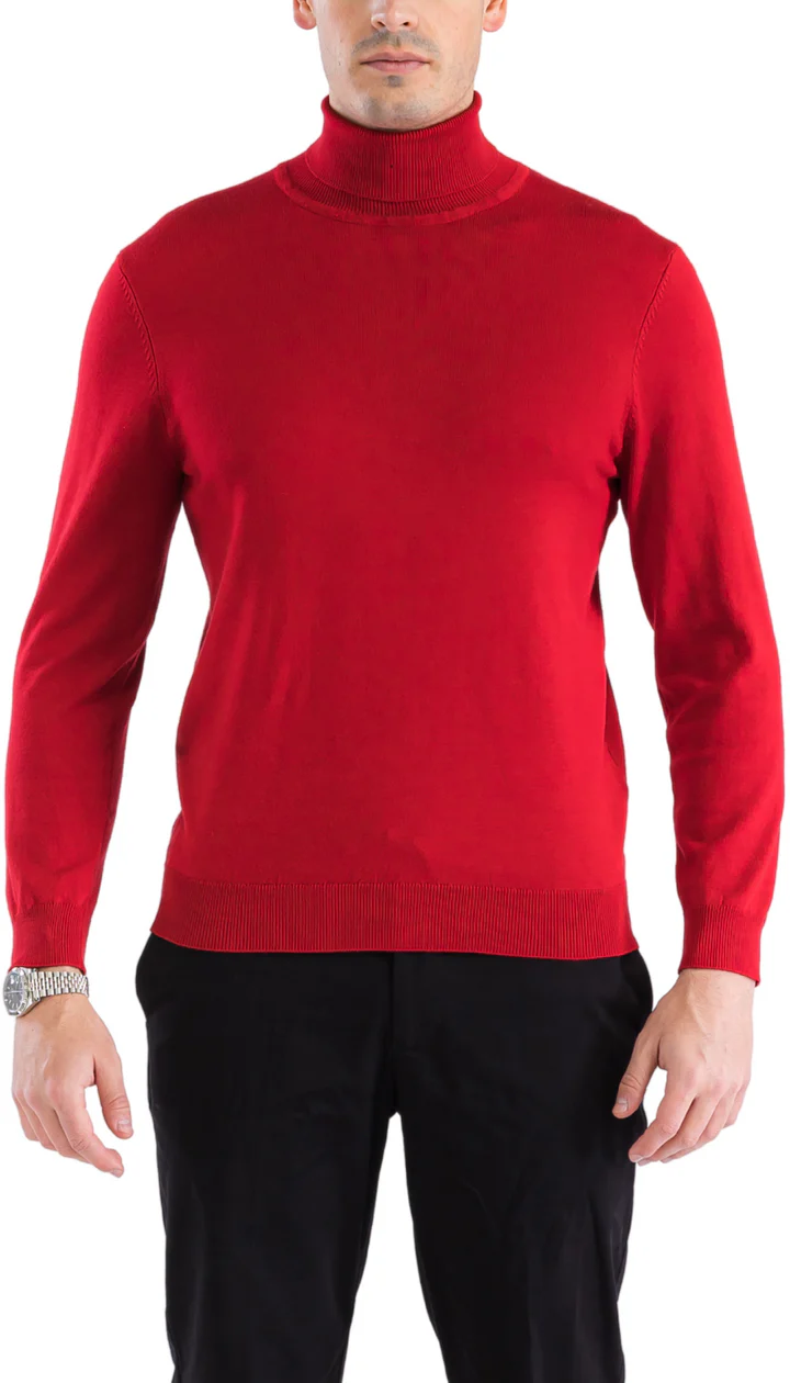 MENS RED PULLOVER TURTLENECK SWEATER - SMALL
