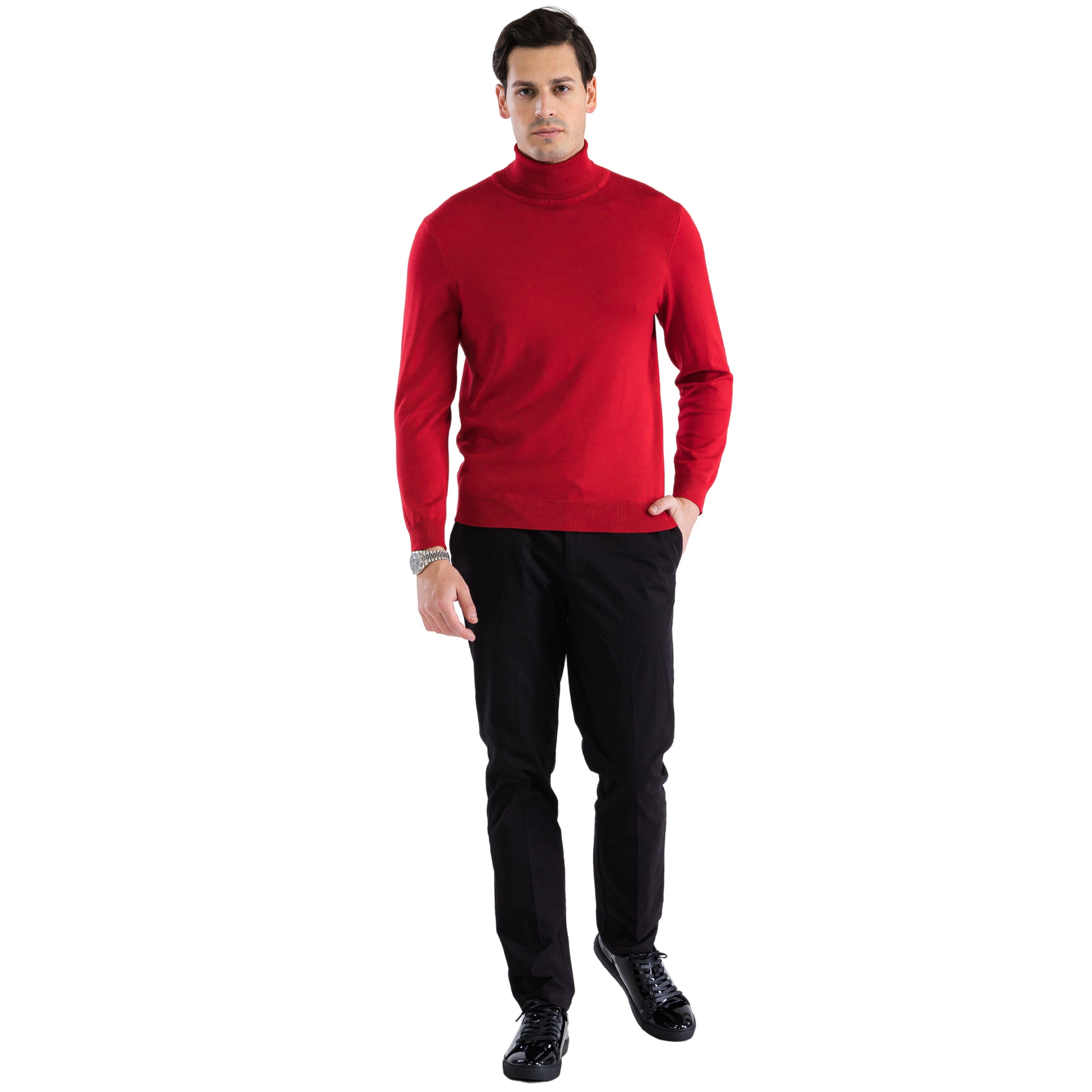 MENS RED PULLOVER TURTLENECK SWEATER - SMALL
