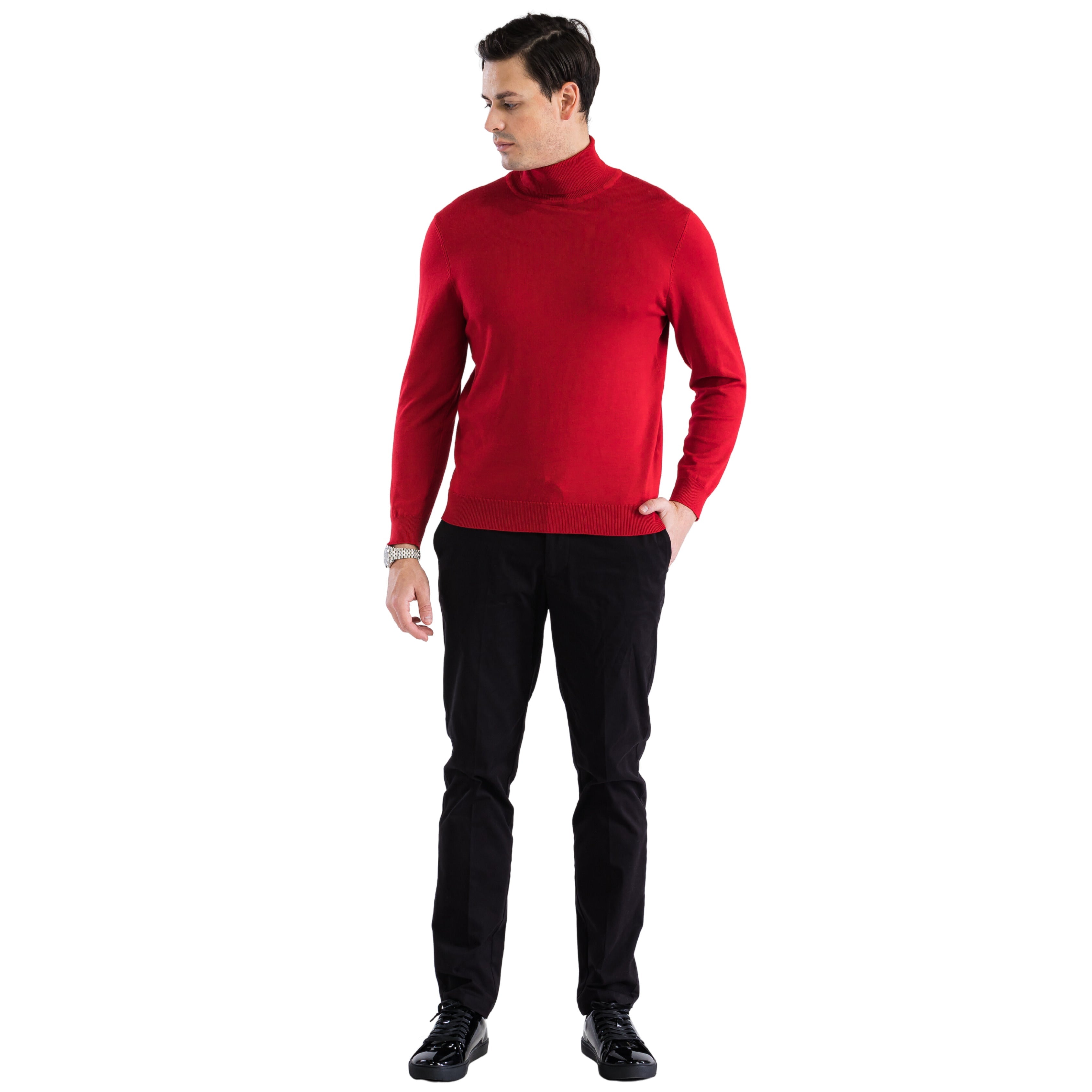 MENS RED PULLOVER TURTLENECK SWEATER - SMALL