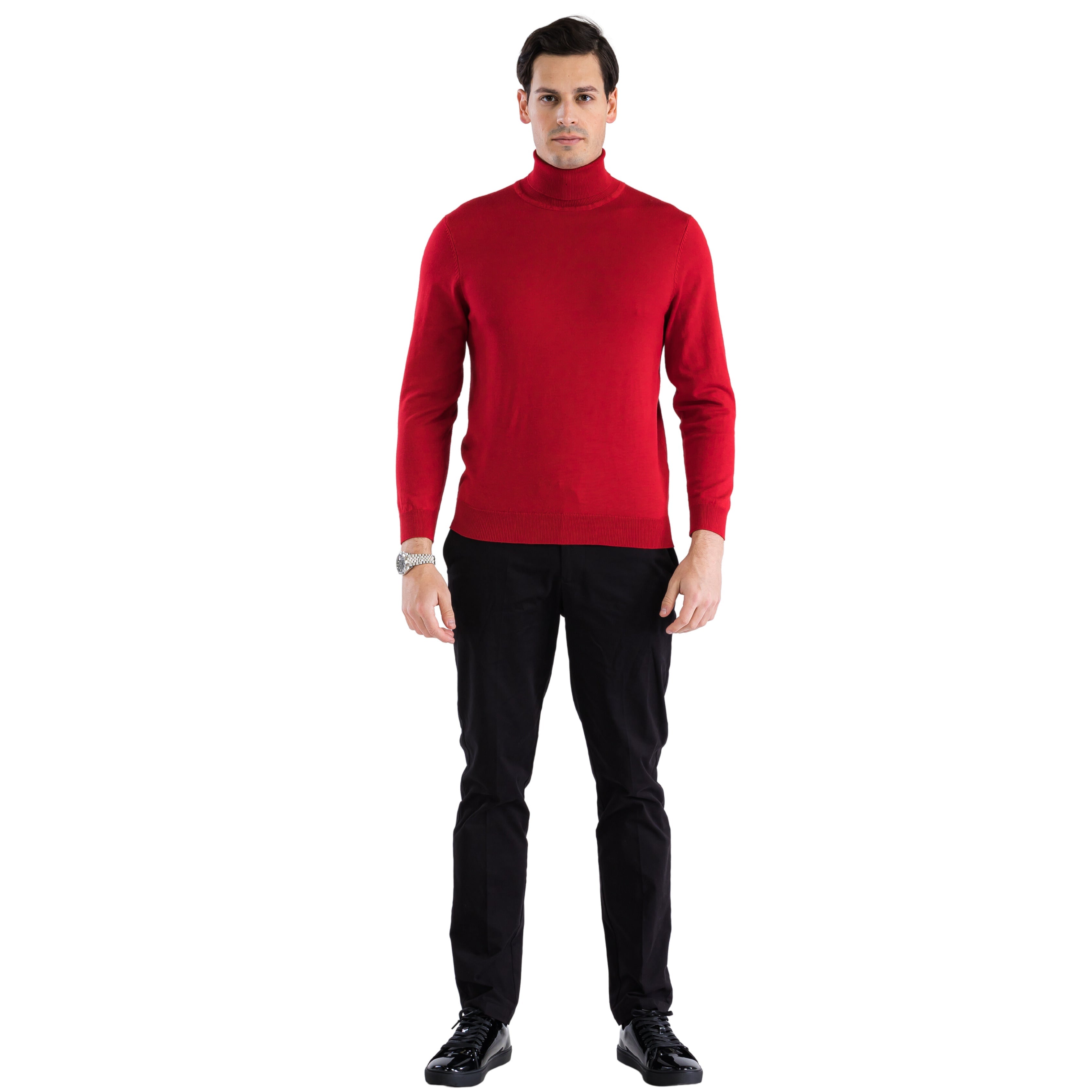 MENS RED PULLOVER TURTLENECK SWEATER - SMALL