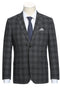 "Charcoal Grey Windowpane Plaid Men's Slim Fit Two-Button Suit"