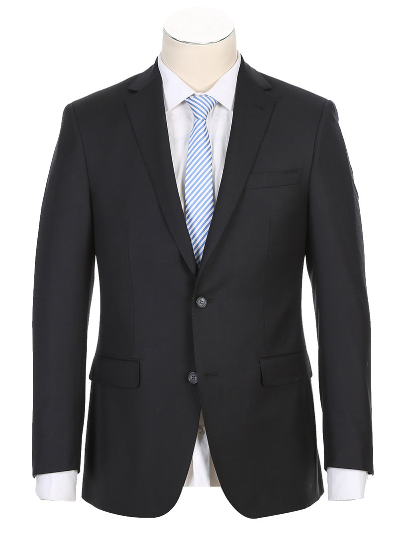 Half Canvas Wool Dress Suit Regular Fit 2 Piece in Black - 38 Regular - 32 Waist