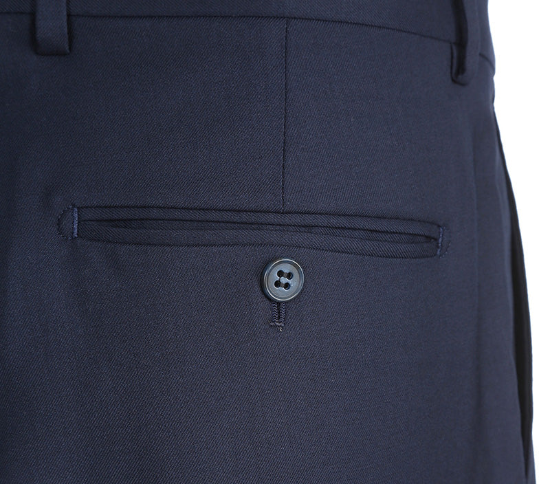 Half Canvas Stretch Wool Dress Suit Regular Fit 2 Piece in Navy - 38 Regular - 32 Waist