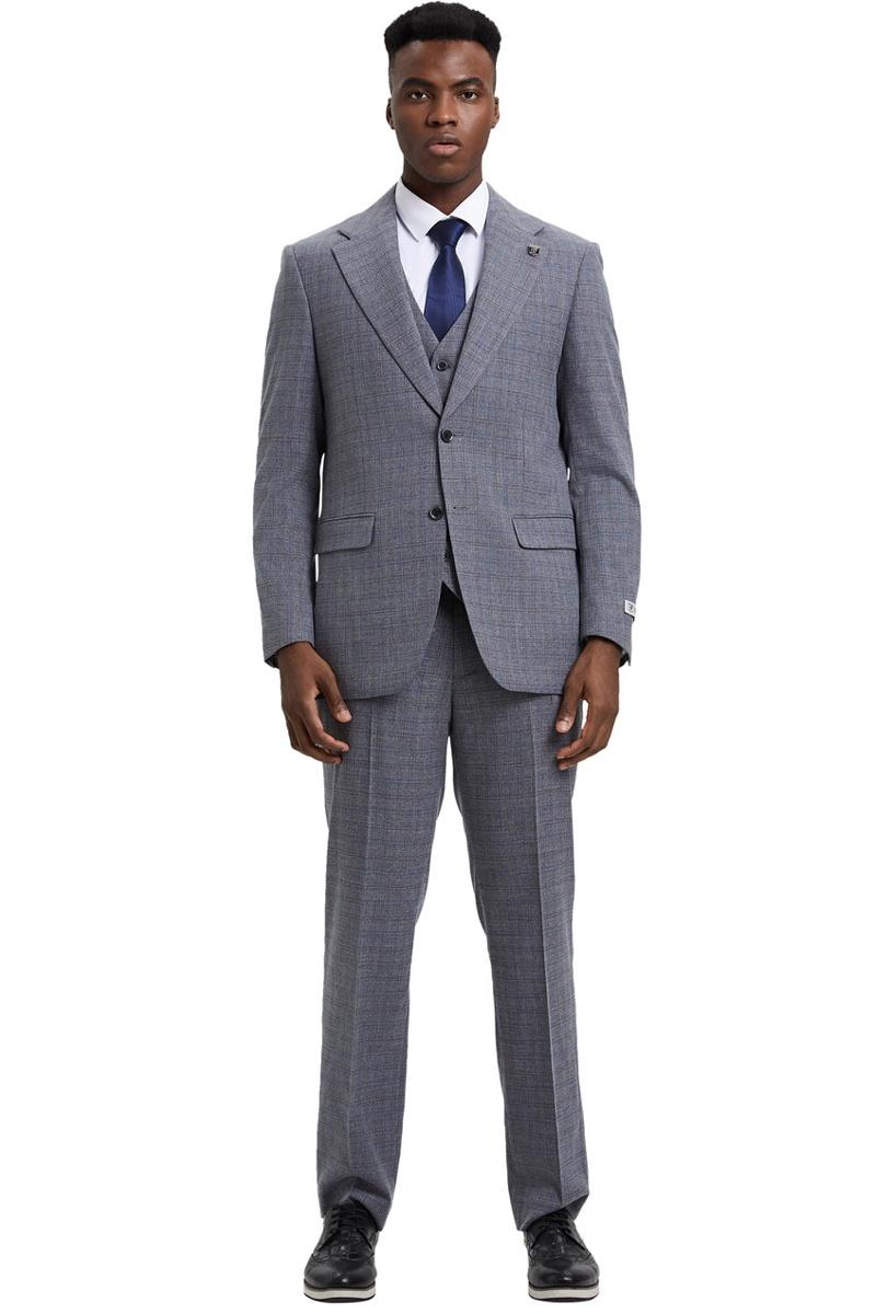 Men's Stacy Adams Modern Fit Vested Suit in Light Grey Micro Check Plaid - 38 Regular