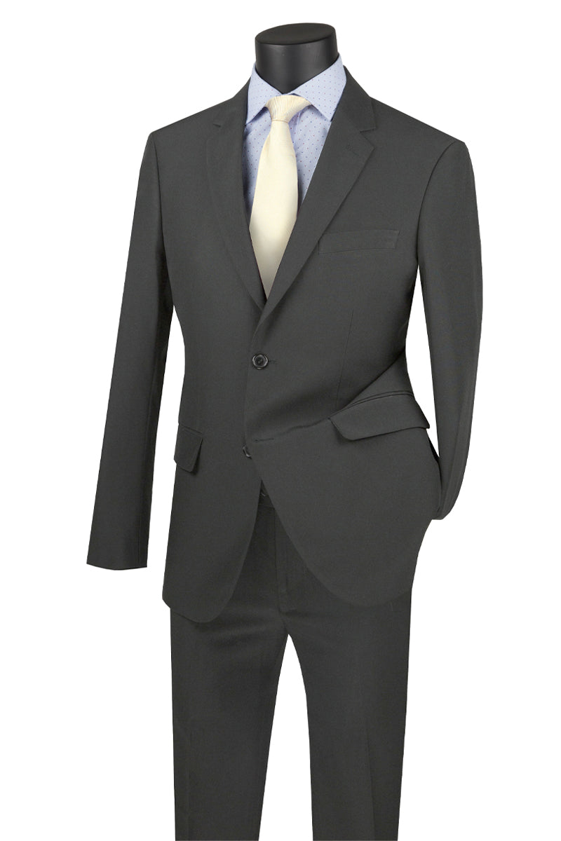 Mens Basic 2 Button Classic Fit Poplin Suit in Charcoal - 42 Regular