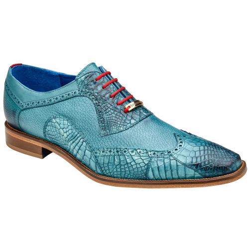 Belvedere Roberto Antique Aqua Genuine American Alligator  Calf Wingtip Oxford Shoes - 6